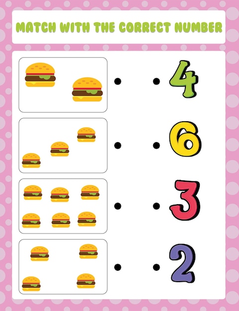 Count and match numbers math worksheet template