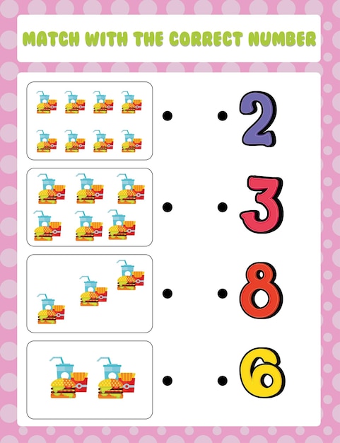 Count and match numbers math worksheet template