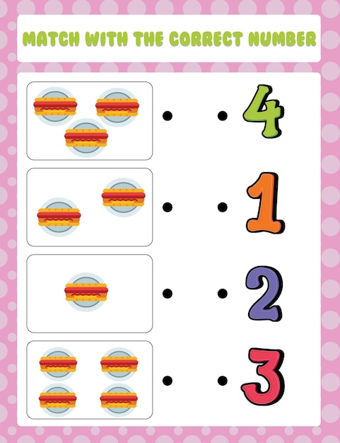 Count and match numbers math worksheet template