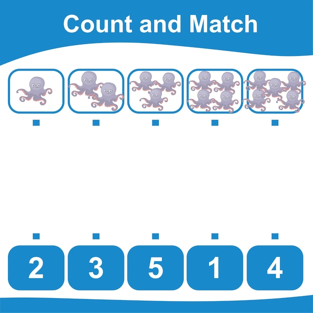 함께 계산하고 짝 맞추기 워크시트 동물을 세고 숫자와 짝짓기 교육용 인쇄 가능한 수학