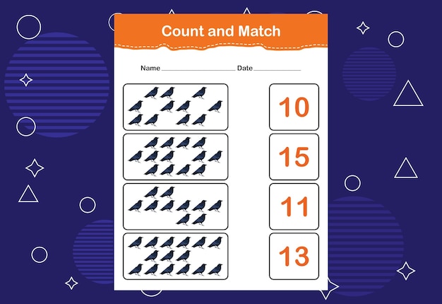 Vector count and match with the correct number count how many birds and choose the correct number