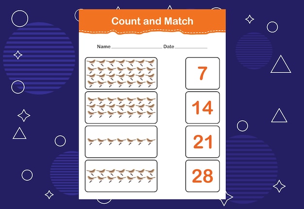 Count and match with the correct number Count how many birds and choose the correct number