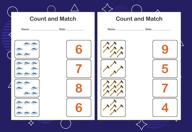 Count and Match worksheet for kids Count and match with the correct number Matching education game