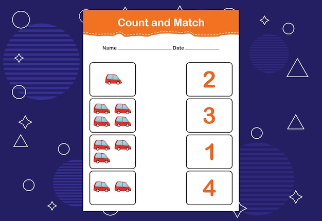 Count and Match worksheet for kids Count and match with the correct number Matching education game