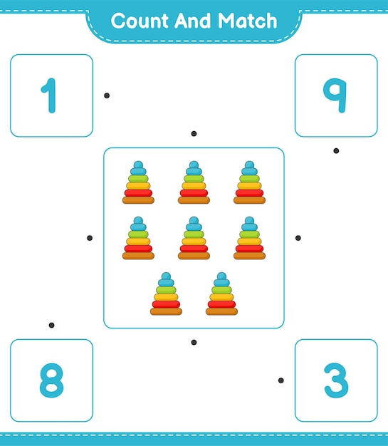 Count the number of pyramid toy and match with the right numbers