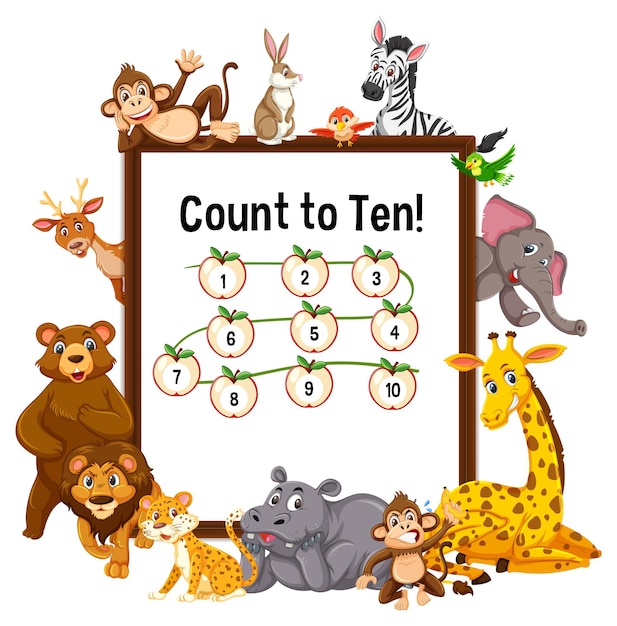 Count to ten board with wild animals