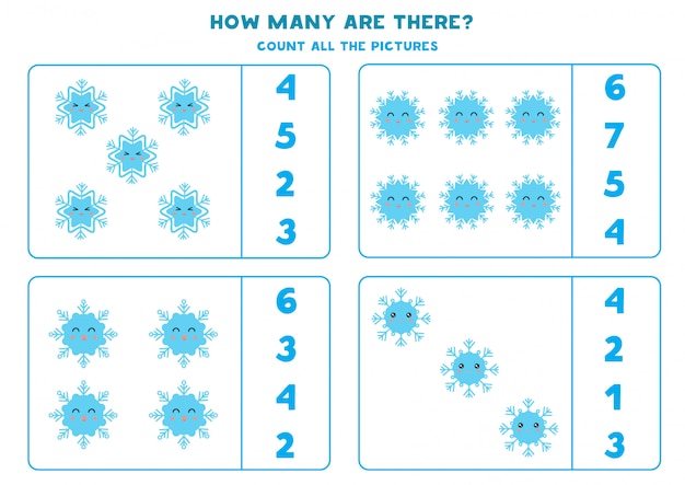 귀여운 눈송이의 수를 세십시오.