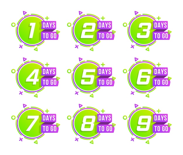 Vector countdown 1 to 10, days left label or emblem. set of number days to go countdown.