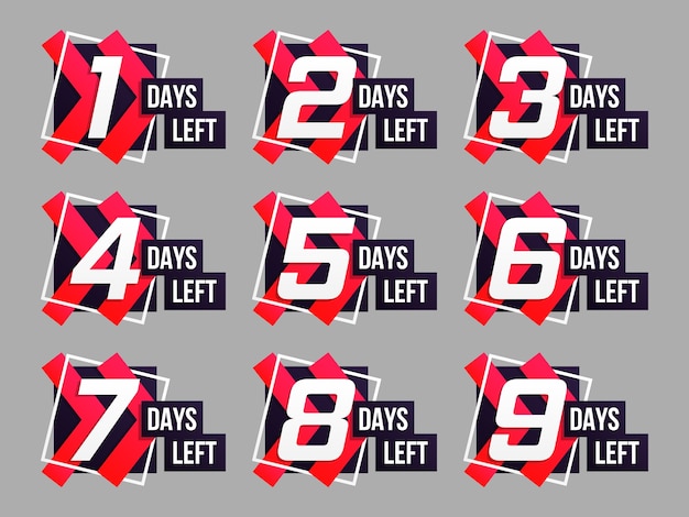 Vector countdown 1 to 10, days left logo . set of number time left countdown. vector