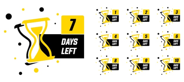 Countdown day links promotie badges met zandlopers Vector illustratie