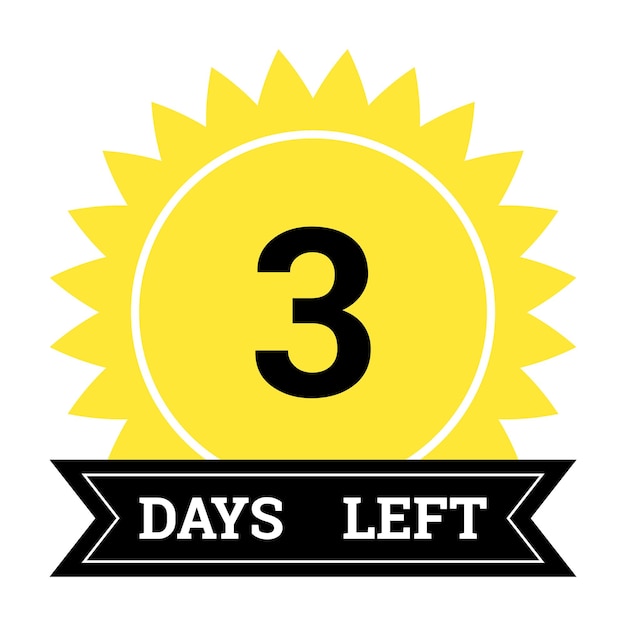 Vector countdown of days number 3 of days left to go promotional banner price offer promo deal timer three day only stylized counter in black and yellow colors