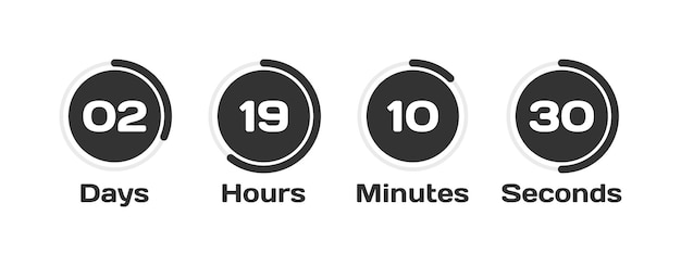Countdown icons set Days Hours Minutes Seconds countdown Flat style Vector icons