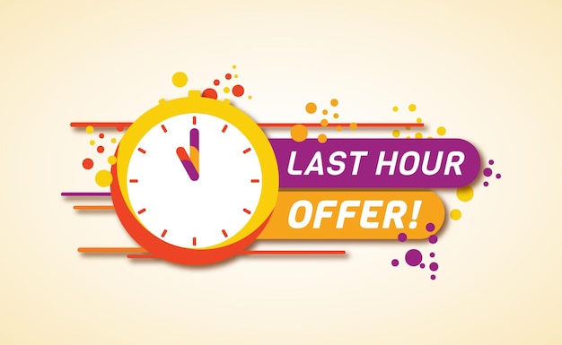 Vector countdown last hour offer with flat style clock illustration