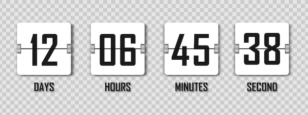 Conto alla rovescia flipboard meccanico tabellone segnapunti realistico illustrazione vettoriale del tempo