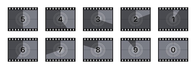 Vector countdown set icon film shooting film player 1 to 10 seconds old film video slideshow movie concept vector line icon for business and advertising