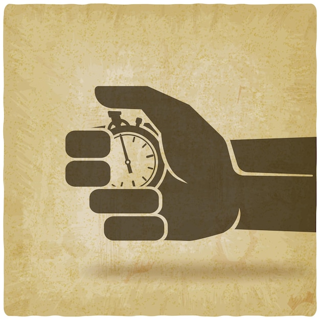 Vector countdown stopwatch in hand on vintage background