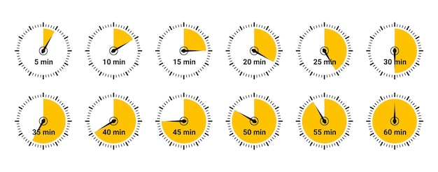Вектор Таймер обратного отсчета 10 20 30 40 50 60 минут обратный отсчет от 0 до 60 секунд