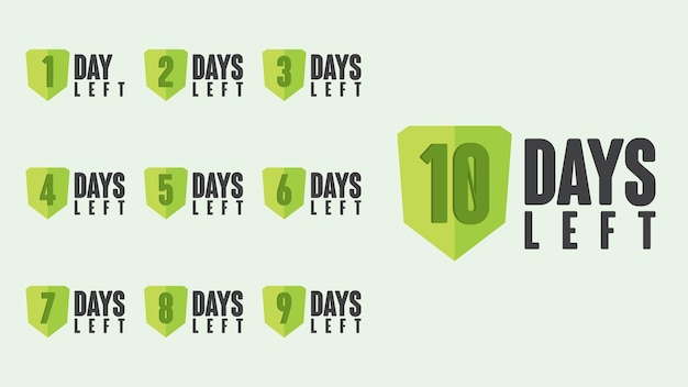 Countdown timer 10 dagen over met aantal dagen green shield liquid style eps 10 gratis vector