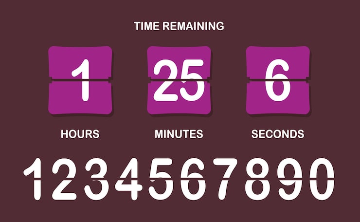 Vector countdown timer icon flipstyle numeric display showing days hours minutes seconds with brown background bold split numbers and a clear timeremaining header in white text