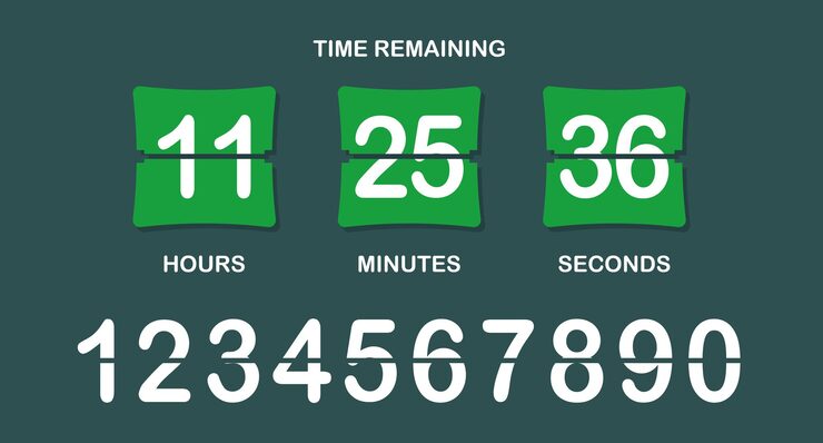 Vector countdown timer icon flipstyle numeric display showing days hours minutes seconds with brown background bold split numbers and a clear timeremaining header in white text