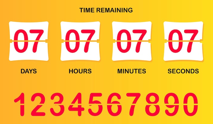 Vector countdown timer icon flipstyle numeric display showing days hours minutes seconds with brown background bold split numbers and a clear timeremaining header in white text