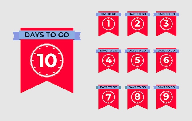 Countdown timer number 1 to 10 days left with clock Vector element