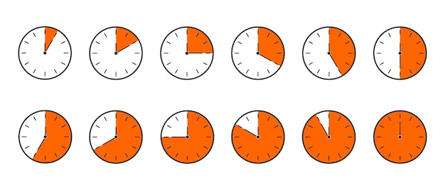 Таймер обратного отсчета или набор секундомеров циферблаты часов с разными оранжевыми минутными интервалами