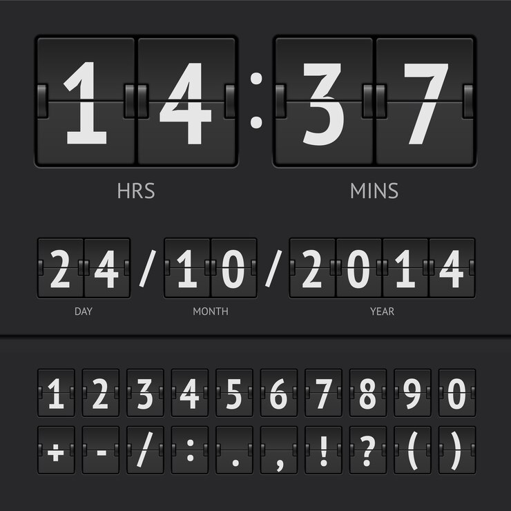 Vector countdown timer and scoreboard numbers