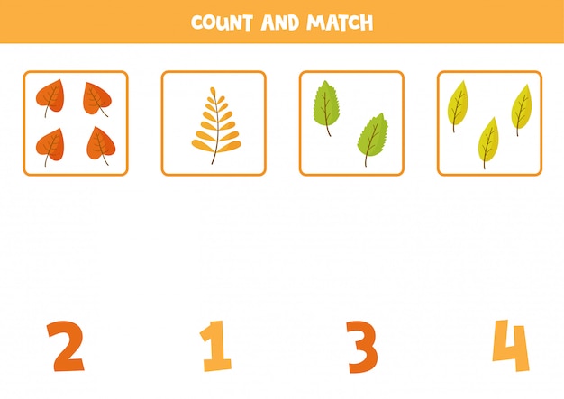 Contando le foglie d'autunno. gioco di matematica per bambini in età prescolare.