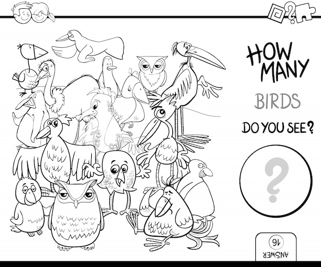 Vector counting birds coloring book activity