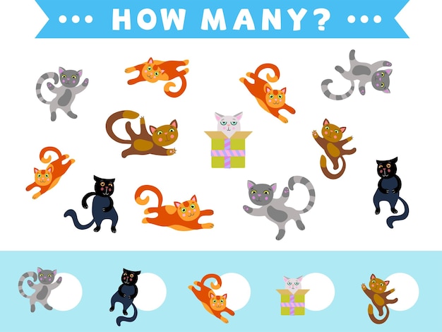 Counting childrens game of cartoon cats of different colors