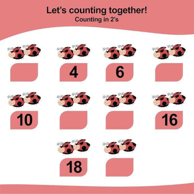 Vector counting game for children. count multiples of two. educational printable math worksheet.