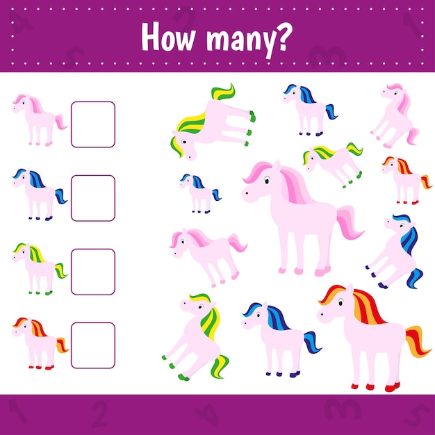 Counting Game for Children eduation Educational a mathematical game Count how many unicorns