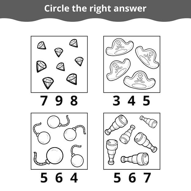 어린이를 위한 계산 게임. 해적 아이템에 대한 교육 게임