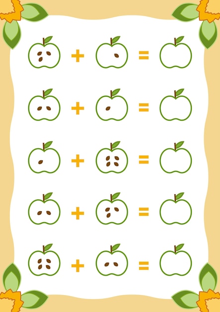 Counting Game for Children Educational a mathematical game Addition worksheets with apples