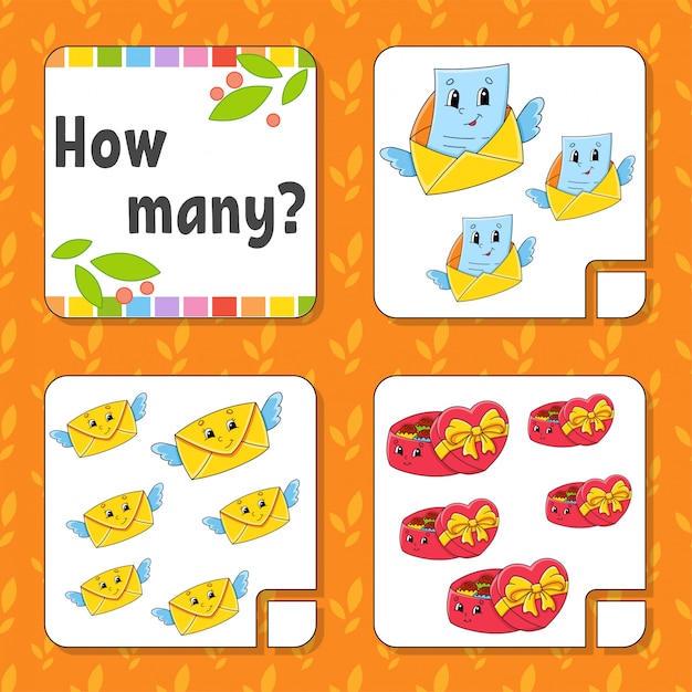 Vector counting game for children. happy characters. learning mathematics. how many object in the picture.