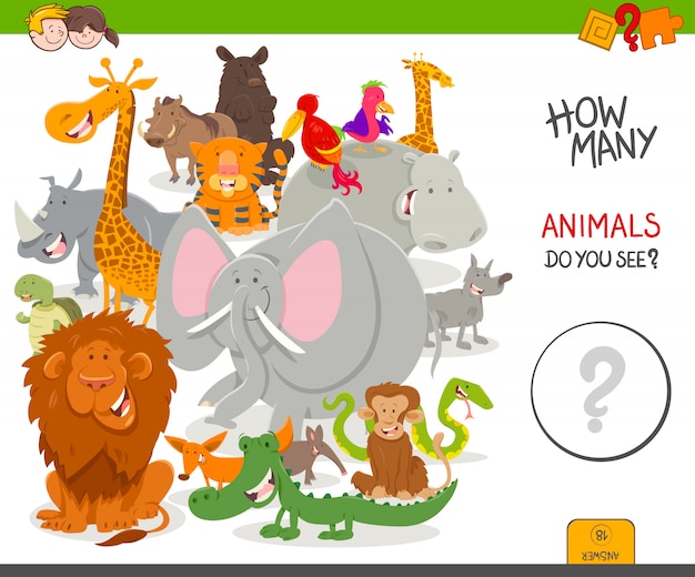 Vector counting game for children with wild animals