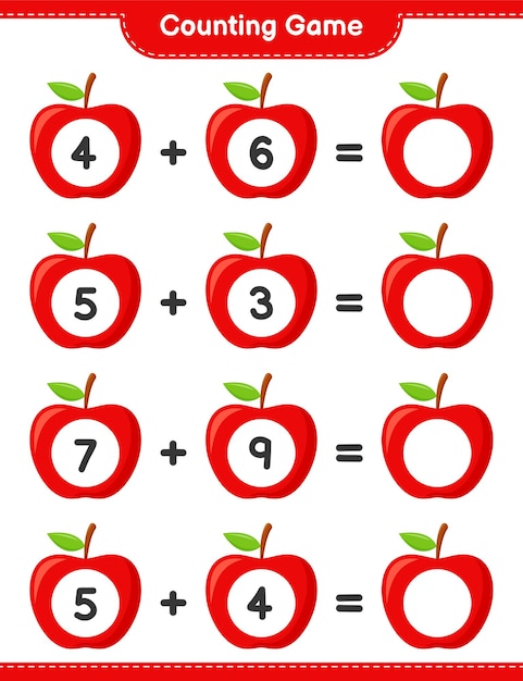 Counting game, count the number of apple and write the result. educational children game, printable worksheet