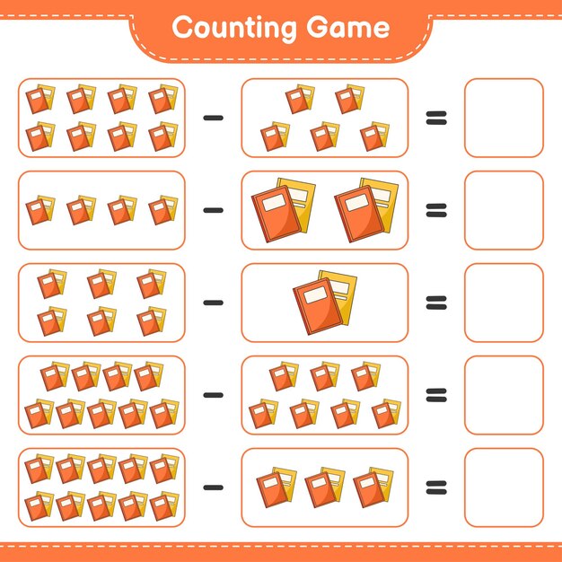 Counting game, count the number of Book and write the result. Educational children game, printable worksheet 