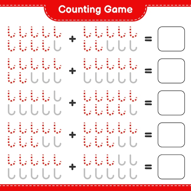 Counting game, count the number of candy canes and write the result. educational children game, printable worksheet