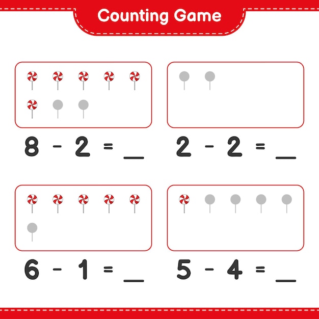 カウントゲームはキャンディーの数を数え、結果を書きます教育的な子供たちのゲーム
