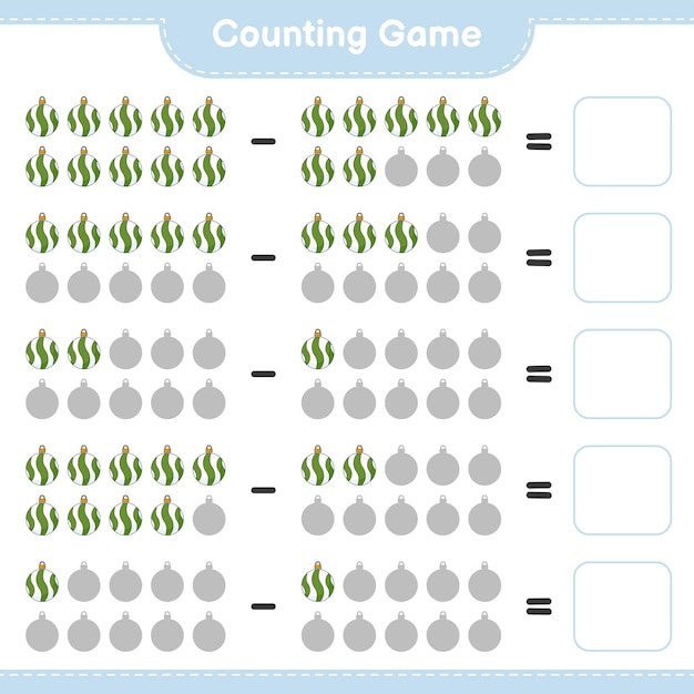Counting game count the number of Christmas Ball and write the result Educational children game