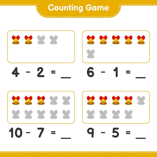 Counting game, count the number of Christmas Bell and write the result. Educational children game, printable worksheet, vector illustration