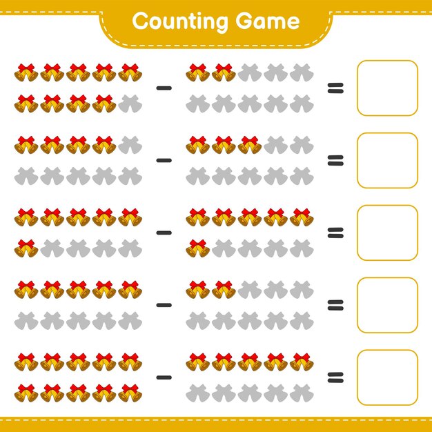 Counting game, count the number of christmas bell and write the result. educational children game, printable worksheet, vector illustration