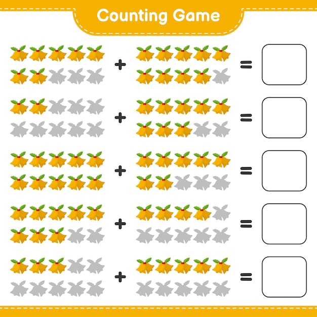 Counting game, count the number of Christmas Bell and write the result. Educational children game, printable worksheet