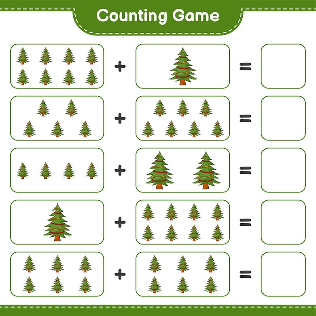 카운팅 게임은 크리스마스 트리의 수를 세고 결과를 쓰기 교육용 어린이 게임
