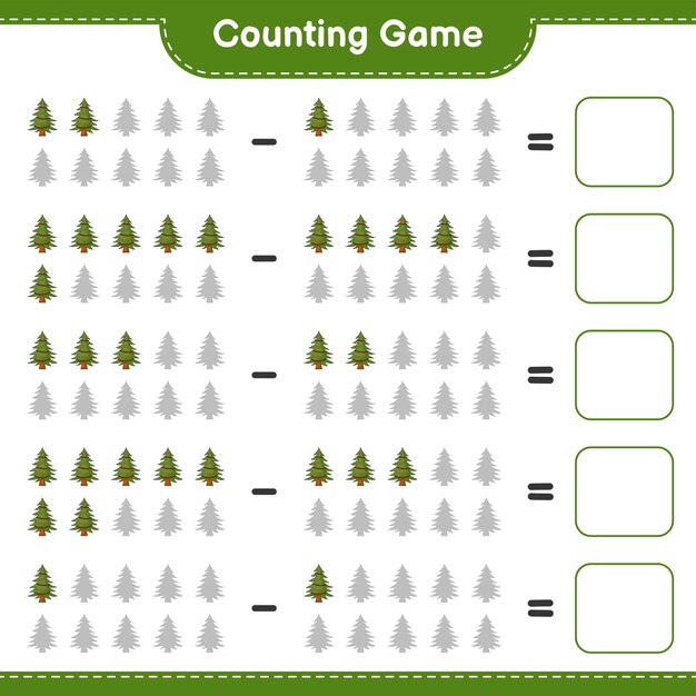 Counting game count the number of Christmas Tree and write the result Educational children game