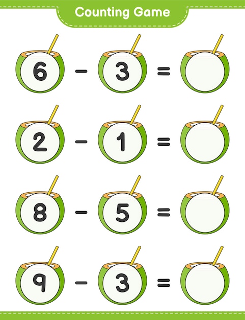 Counting game count the number of Coconut and write the result Educational children game