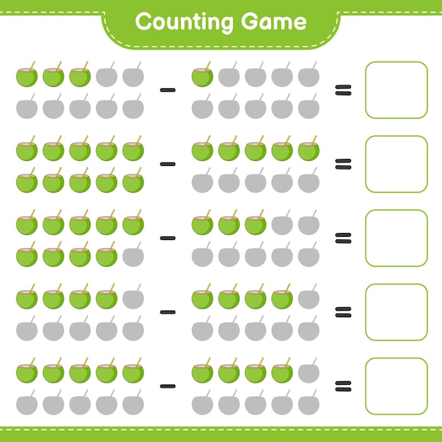 Contare il gioco conta il numero di cocco e scrivi il risultato gioco educativo per bambini