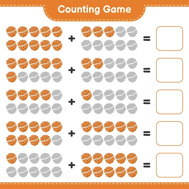 Counting game, count the number of Cookie and write the result. Educational children game, printable worksheet, vector illustration